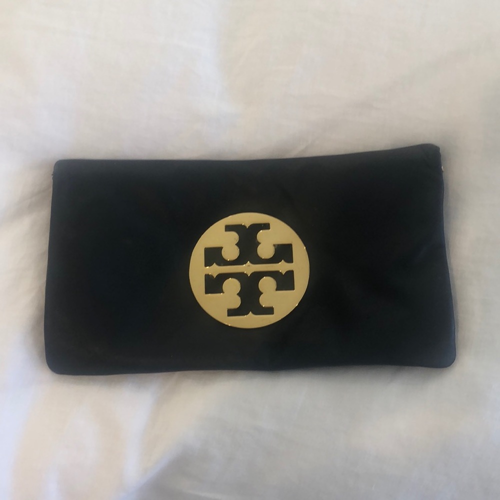 Tory Burch black leather clutch